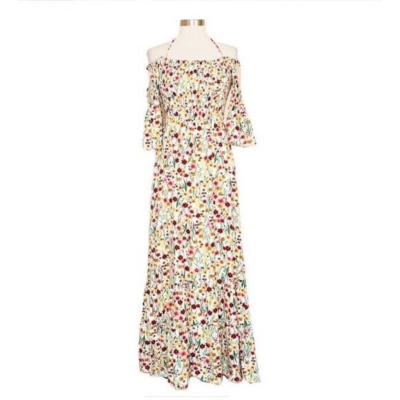 Lost + Wander Floral Maxi Renee Smocked Off Shoulder Bell Sleeves Fairy Cottage - Picture 1 of 12
